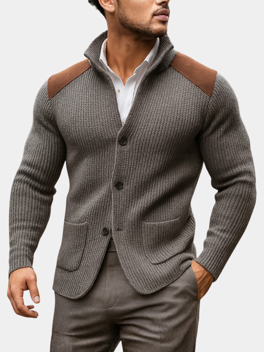 Ivan – Textured Knit Blazer with Suede Details