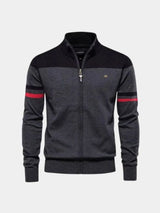 Cardigan Sweater with Zipper and Stand-Up Collar