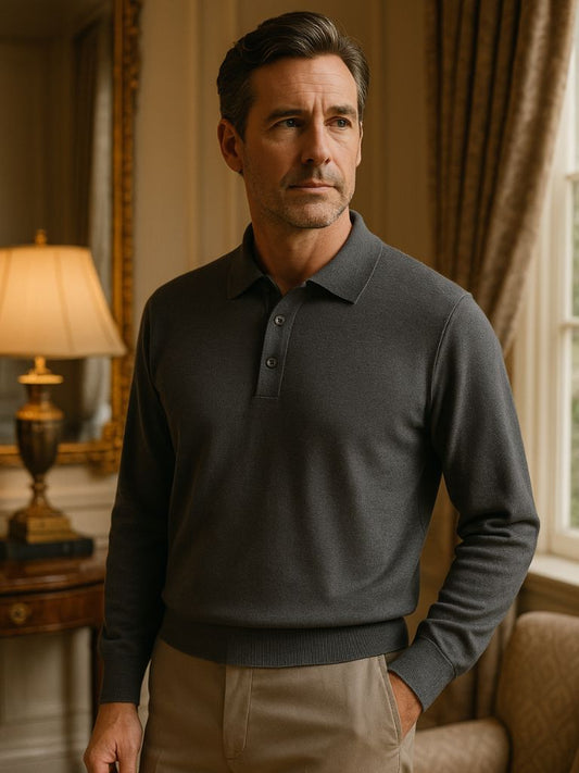 Polo Sweater in Wool with Buttons
