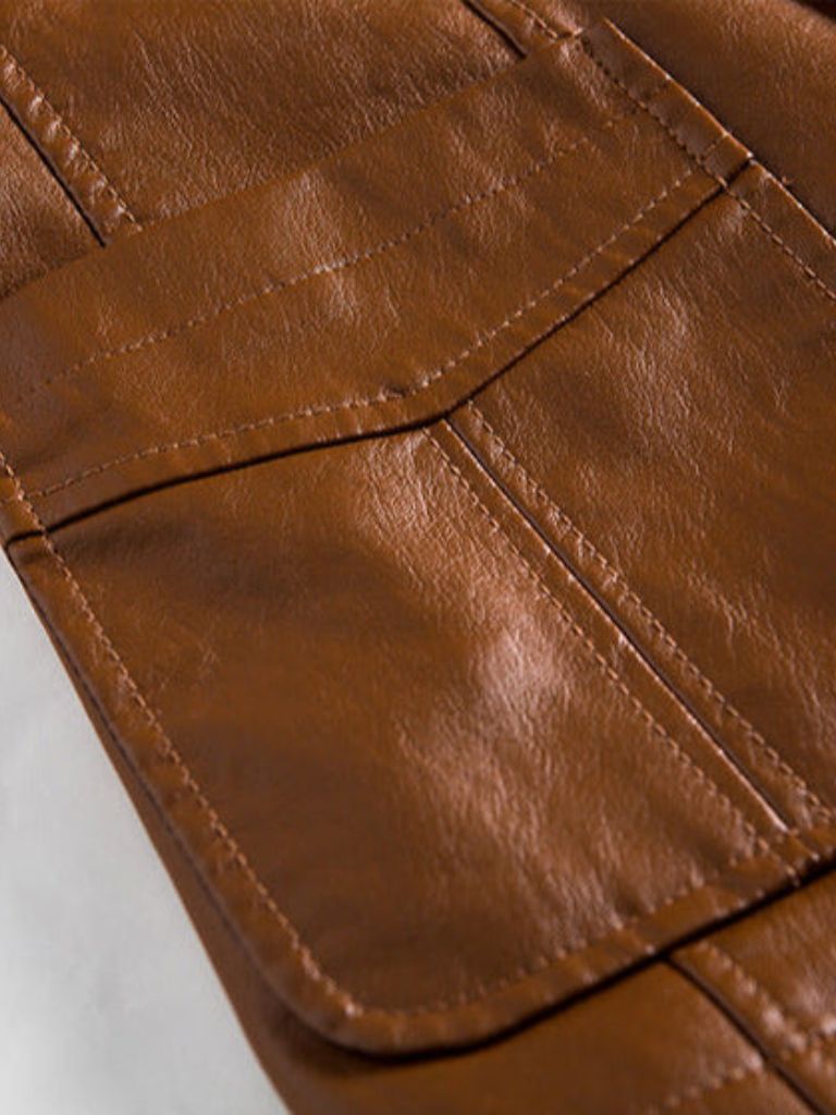 Bold Leather Jacket in Caramel Colour
