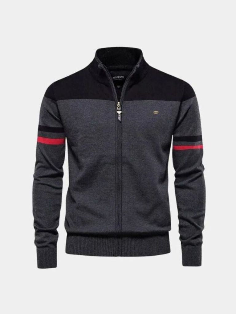 Cardigan Sweater with Zipper and Stand-Up Collar