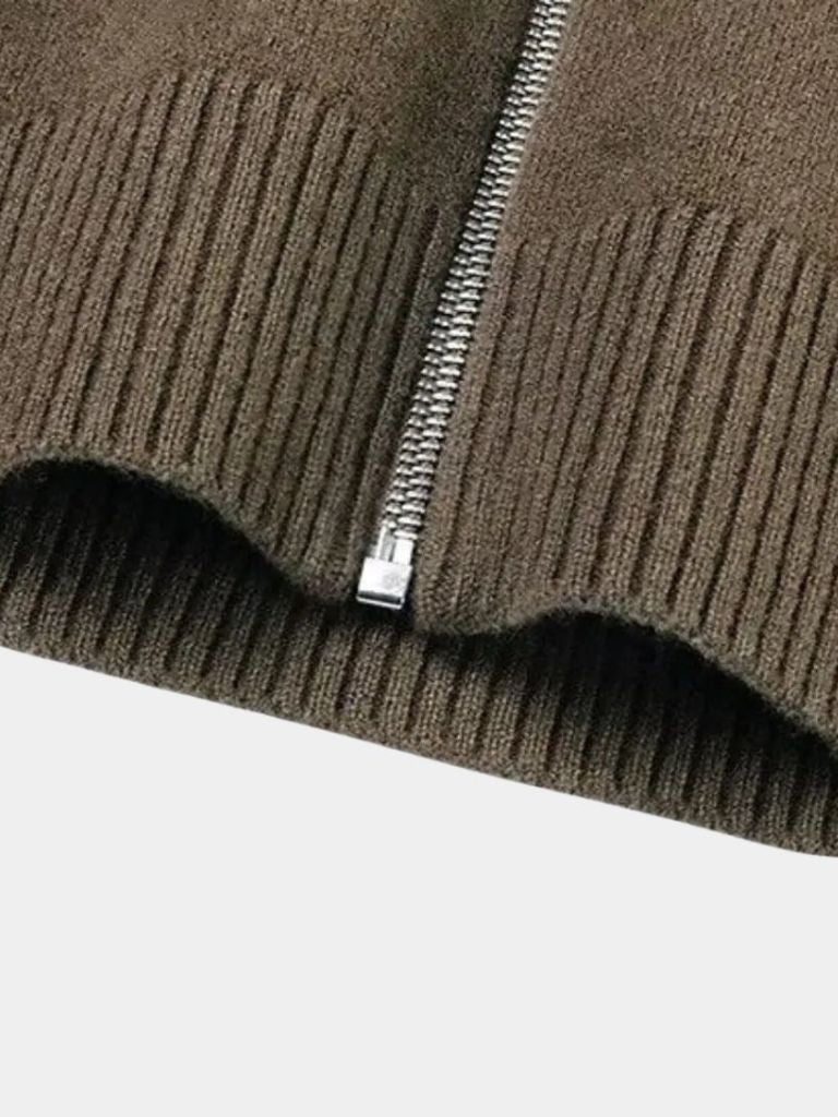 Cashmere Zip Sweater with Knitted Roll Neck