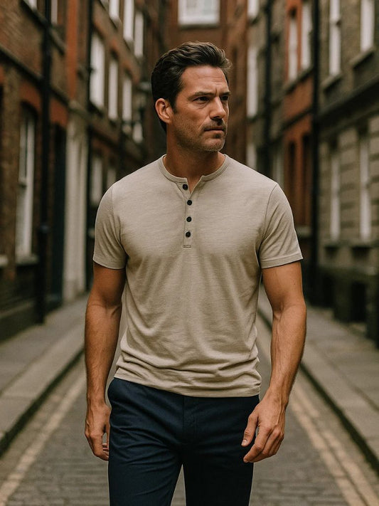 Basic Casual Henley Neck T-Shirt