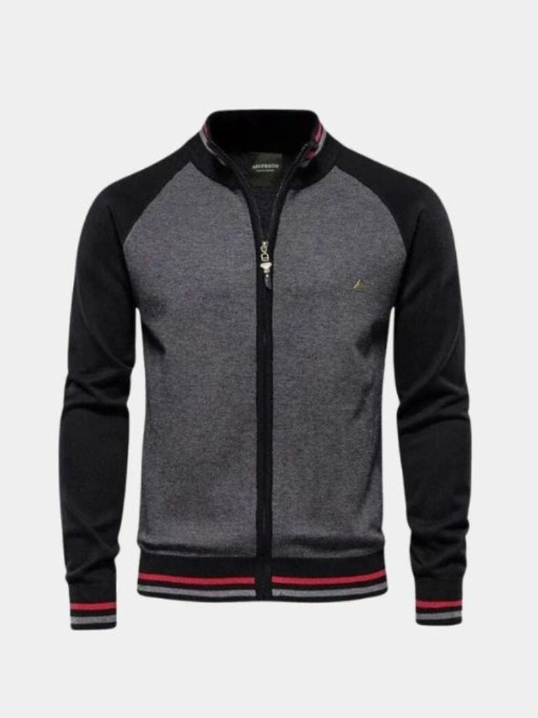 Block Colour Zipped Cardigan Sweater